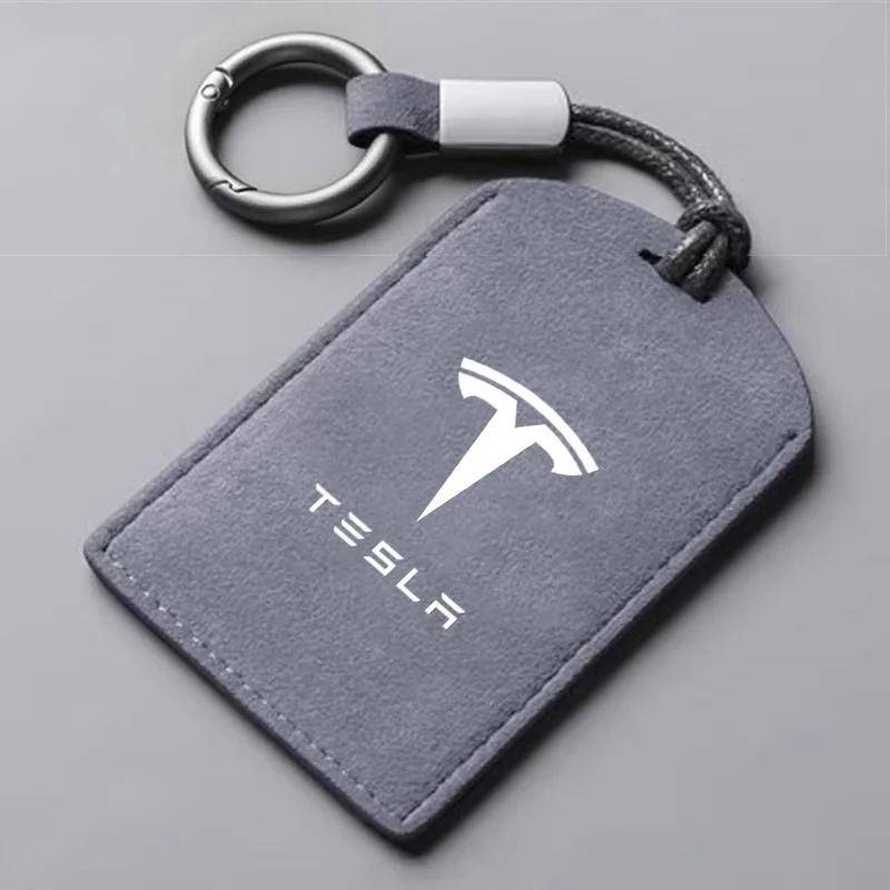 Car Sticker 2025 Hot Suede Car NFC Card Key Case Cover Key Shell Holder Protector Bag For Tesla Model 3 Model Y 2020 Keychain Ca