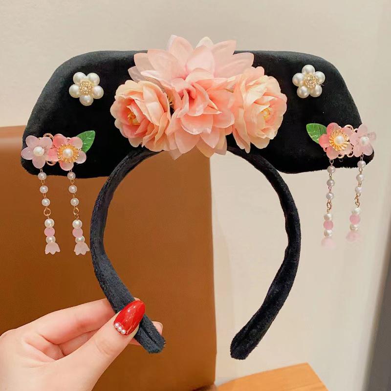 Flower Chinese Style Headwear Tassel Pearl Ancient Style Headband Princess Hair Hoop Hanfu Headdress Hanfu Hair Clip Women