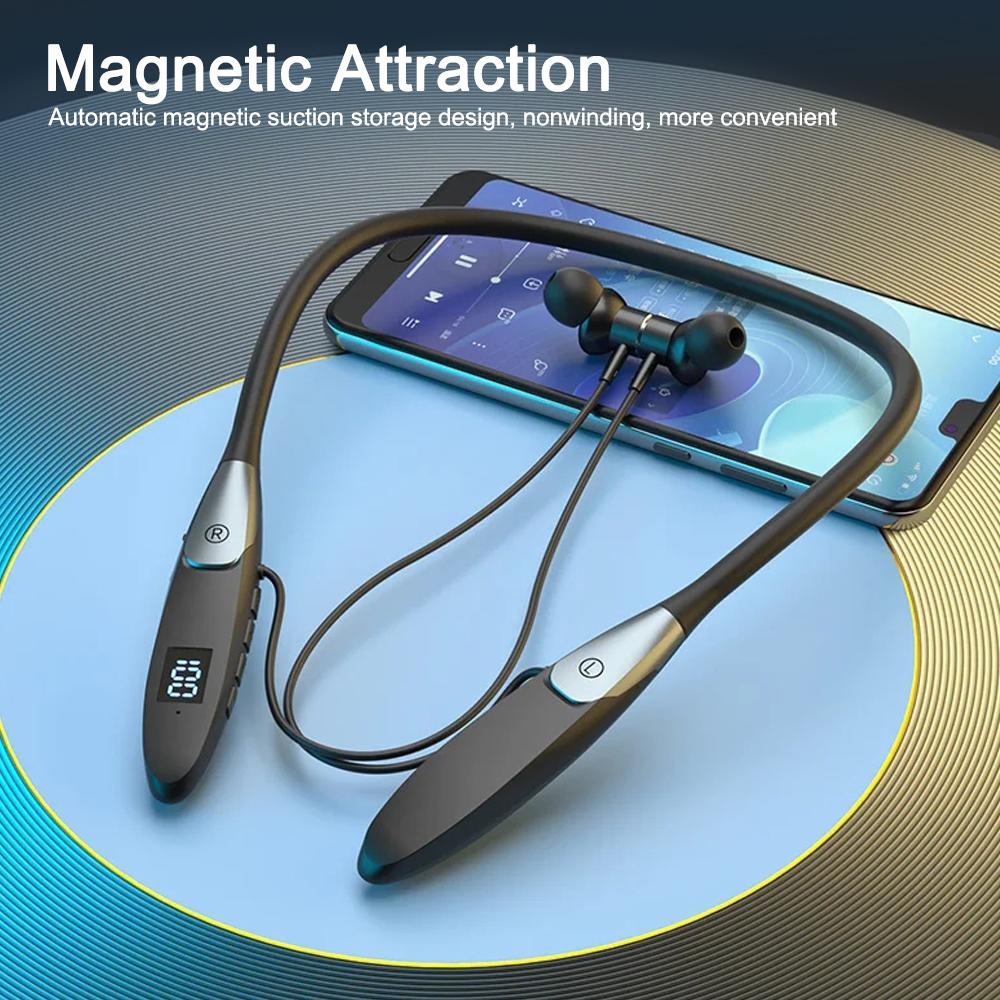 60 часов воспроизведения беспроводные наушники Bluetooth 5.3 с шейным ободом, бас, стерео, спортивные водонепроницаемые наушники с микрофоном