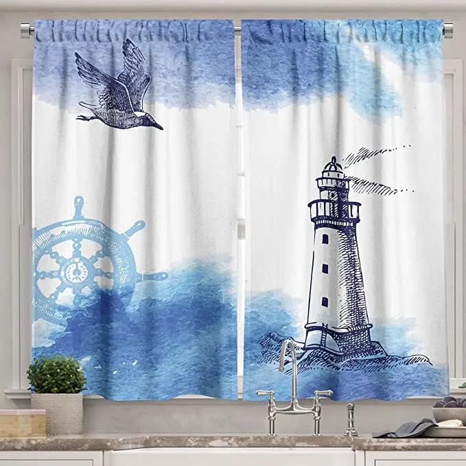 Главная Морской узор якоря Высокие затемняющие шторы Раздвижные стеклянные двери Спальня Гостиная Плотная затемняющая штора Новый стиль Shade