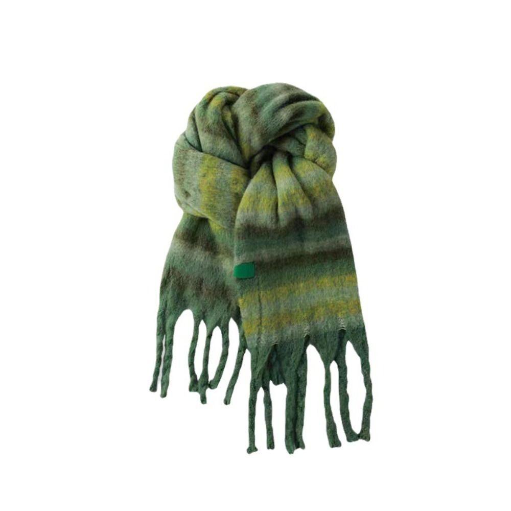 Warm Winter Cashmere Scarf Stripe Pattern Thickened Shawl Wrap New Long Tassel Scarves Women