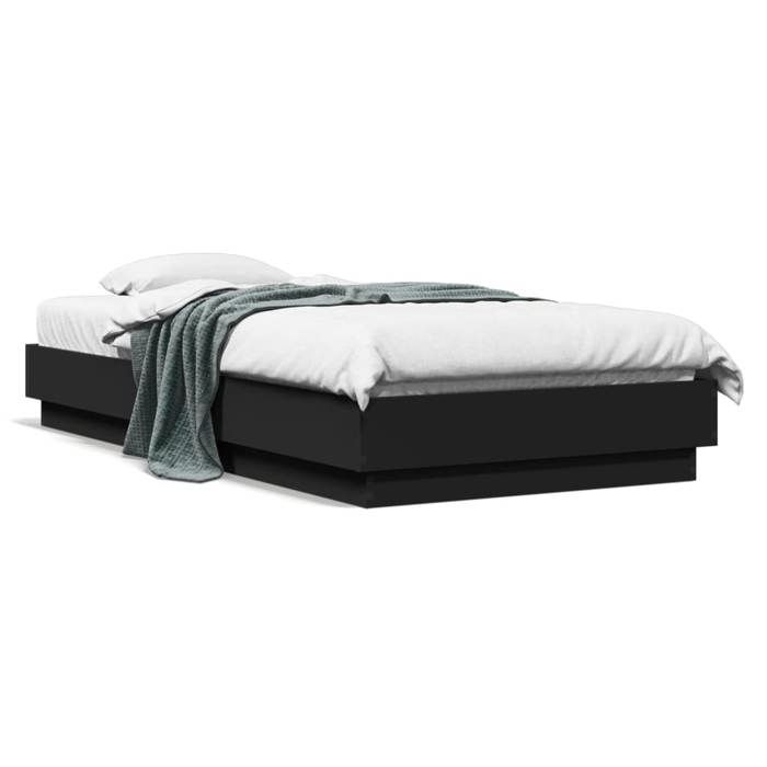 VidaXL Cadre de Lit, Lit Simple avec Sommier à Lattes, Lit Adulte, Meuble de Chambre à Coucher, Moderne, Noir 75x190 cm Bois 839638
