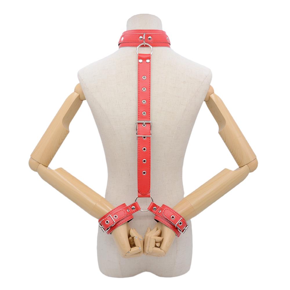 PU Leather Behind Back Hand Cuff SM Collar BDSM Bondage Restraints Slave Training Hand Binding SM Toys For Couple Games