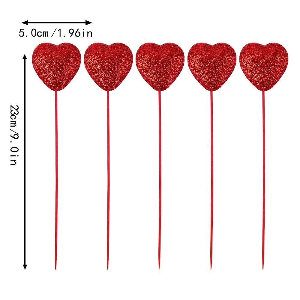 5pcs Valentine‘s Day Glitter Red Pink Foam Heart Picks Stick Wedding Mother's Day Flower Arrangements Floral Bouquet Home decor