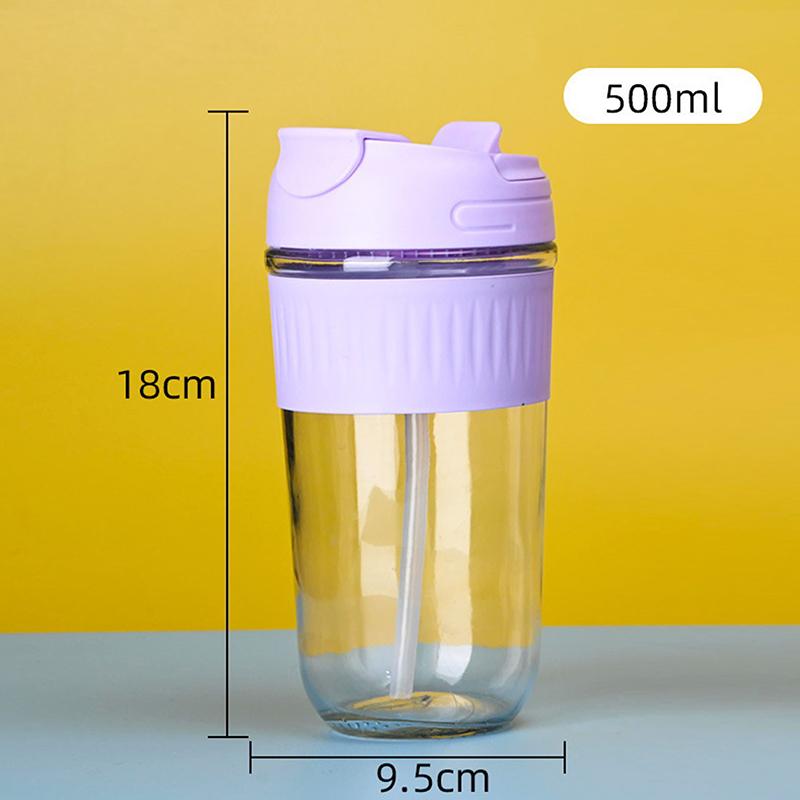 Портативная стеклянная бутылка для воды объемом 350/500 мл с соломинкой, кофейная кружка, чайная чашка, питьевая посуда, герметичная питьевая чашка для путешествий на открытом воздухе