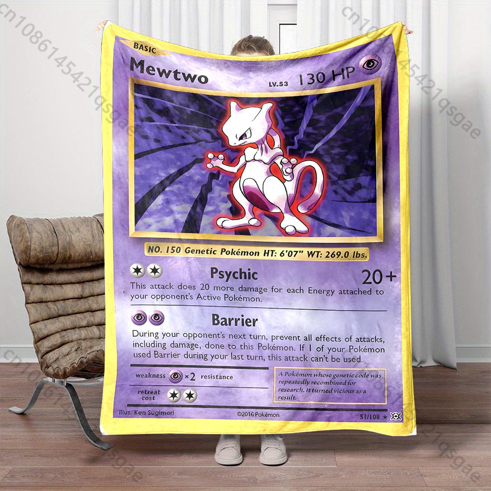 6 Sizes Pokemon Cards Mewtwo Print Blanket Children Adult Blanket Bedroom Living Room Sofa Study Large Size Shawl Blanket Gifts