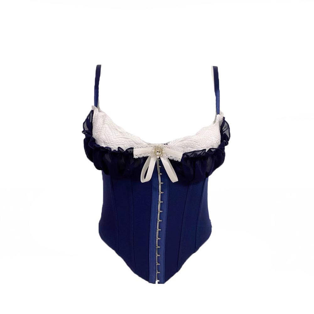 Камисоль с оборками, кружевом и цветком, с пряжкой, облегающий, укороченный топ, модный кружевной корсет, весна-лето