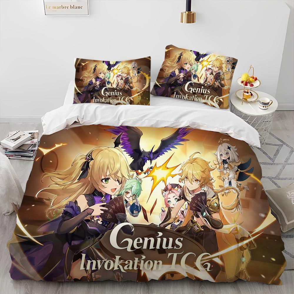 Genshin Impact Игровой Геймер Мультяшный Одеяло Постельное Белье Комплект Пододеяльник Комплект Постельного Белья Покрывало Наволочка king Queen Размер Комплект Постельного Белья