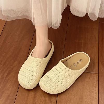 Полые дышащие тапочки с закрытым носком, женские летние новые, на одной педали, с мягкой подошвой, нескользящие, повседневные вязаные тапочки