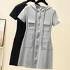 Women's Slimming Hooded Zipper Short-Sleeve Dress - Casual & Versatile Style