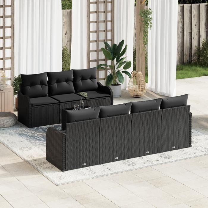 Ensemble de Canapés de Jardin de 8 Pièces avec Coussins en Poly Rattan Noir, Canapé de Jardin de 2 Places avec Coussins 3345613