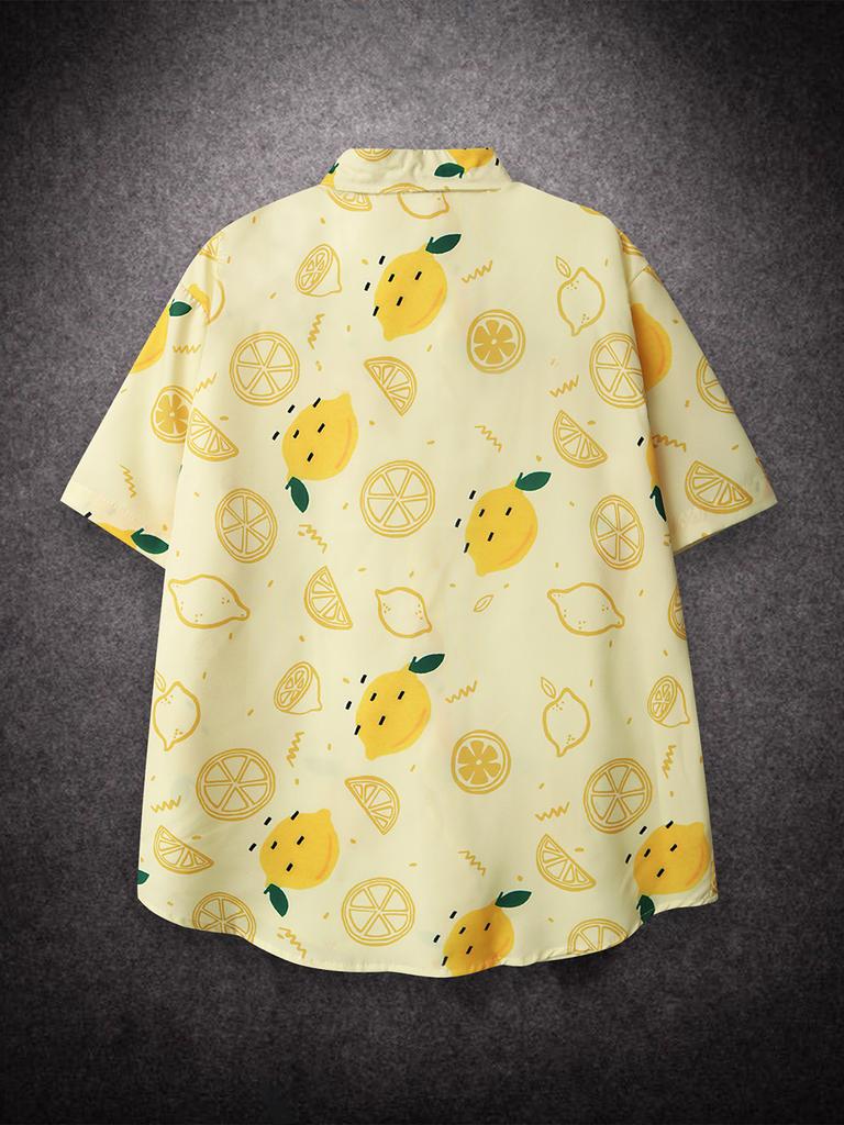 Oversized Loose Hawaiian Lemon Short Sleeve Shirt Men Vintage Loose Couple Beach Shirts for Summer Clothing Streetwear