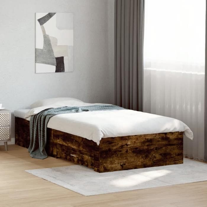 VidaXL Bed Frames and Drawers, Slatted Bed Base, Adult Bed, Single Bedroom Bed Interior, Smoked Oak 90x190 3280437