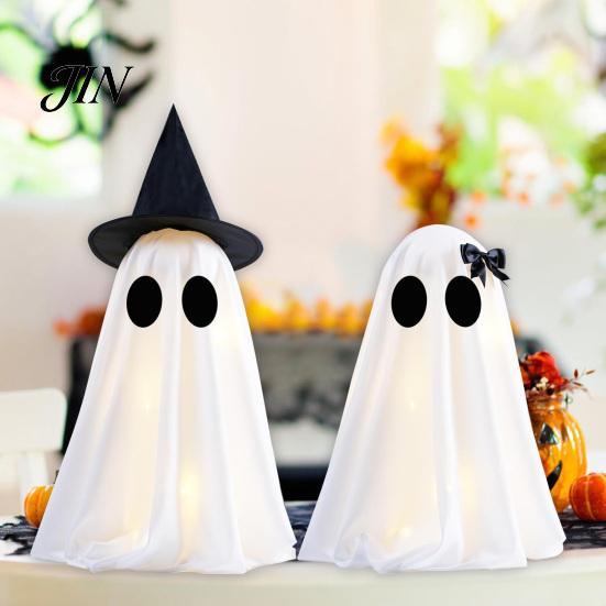 Party Decorations for Halloween Ghost Decoration, Light-Up with Witch Hat/Bow, Decoration Spooky Standing Decor Porch Yard Outdoor Ghost-themed