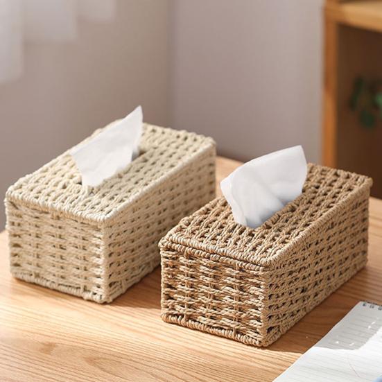 Wicker Tissue Box, Rectangular Decorative Tissue Holder, Increase Capacity Facial Tissue Holder, for Bathroom Living Room Car