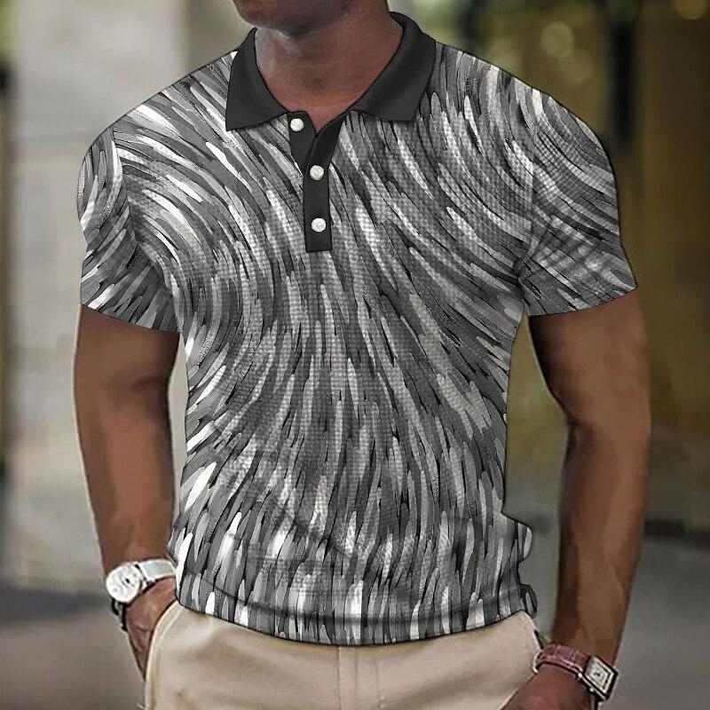 Мужская повседневная рубашка поло с красочным и небрежным линейным узором, 3D цифровая печать