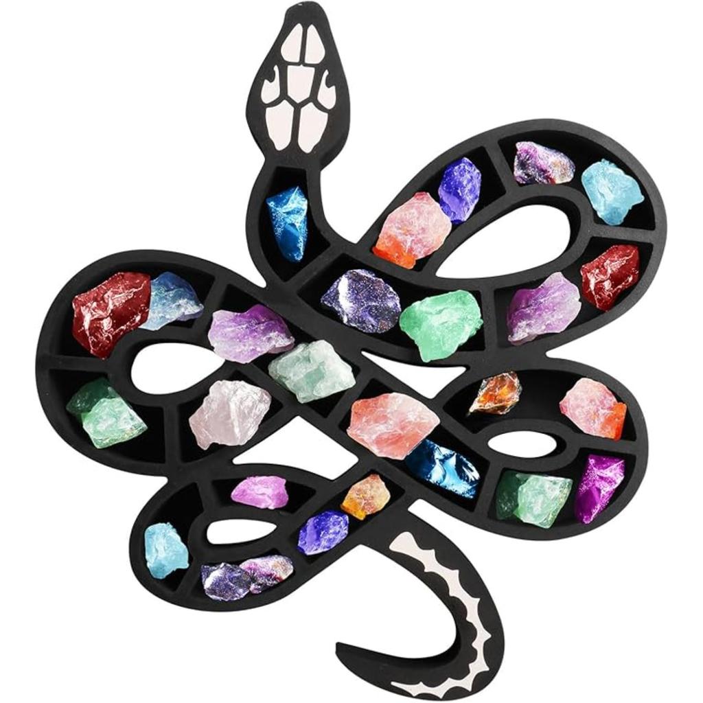 Wooden Floating Shelf Snake Design Unique Room Decor Crystal & Rock Display Shelf, Floating Wall Shelves for Rocks, Crystals, Oils, Stones, Plants