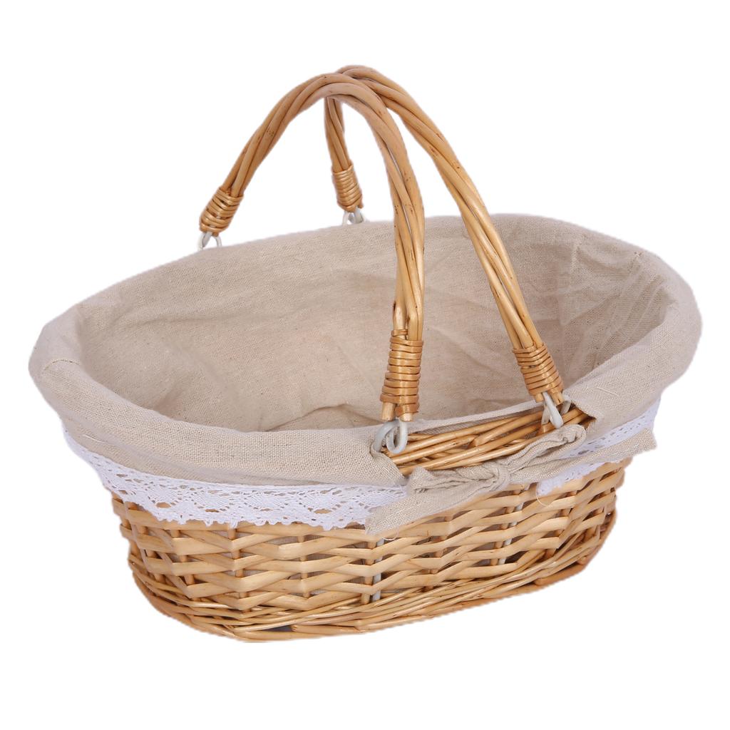 Woven Basket Folding Handle Portable Eco Friendly Rattan Picnic Basket for Bathroom Gift