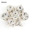 7 Pcs White Black Windmill Metal Dice Hollow Metal Polyhedral Dice Set Suitable for Role-Playing RPG Board Game Card Game