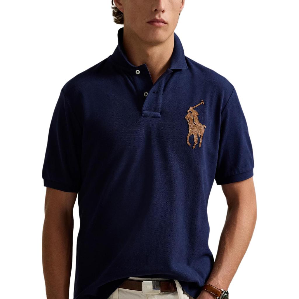 Polo Ralph Lauren Классический крой Однотонная футболка поло с коротким рукавом и логотипом пони Мужские топы Темно-синий 710958776-001