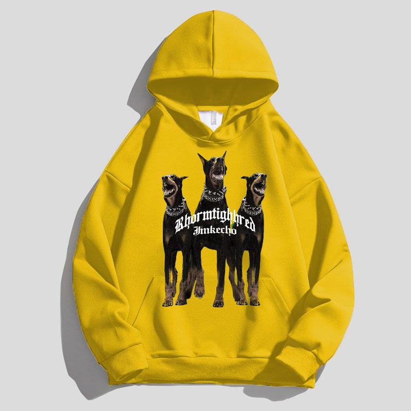 Осенняя мужская спортивная одежда с капюшоном и принтом Добермана, пуловеры в стиле ретро, ​​модная повседневная уличная одежда для пар, одежда унисекс, одежда больших размеров