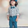 Boys' Striped Shirt Suit: European & American Style Long-Sleeve Overalls & Flower Girl Dress for Spring & Autumn