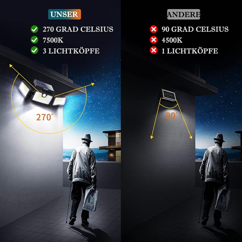 Мощная тройная солнечная садовая лампа 3в1 со светодиодом и датчиком движения в сумерках