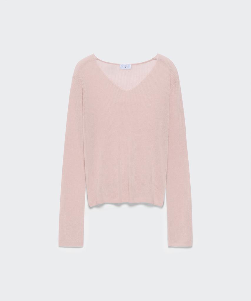 MUSINSA STANDARD WOMAN Women'S Linen Blend Ribbed V-Neck Sheer Knit [Indian Pink]