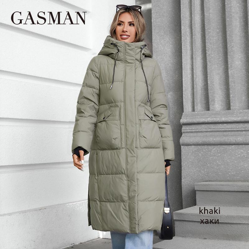 GASMAN 2024 Женская куртка длинная Fashion Grace женские зимние пуховики с карманом на молнии и поясом парка высокого качества верхняя одежда 88602