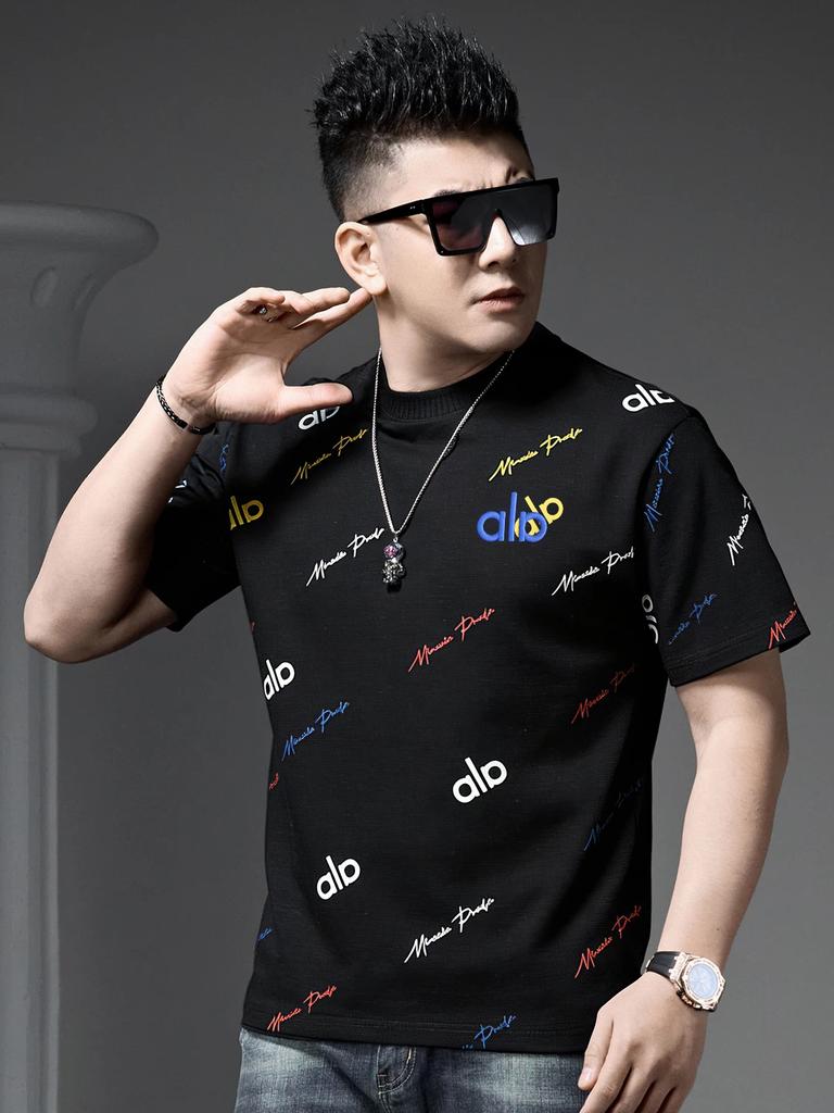 European Style Round Neck Short-Sleeve T-Shirt for Men, 2026 New Summer Trendy Embroidered Print Top, Half-Sleeve Base Shirt