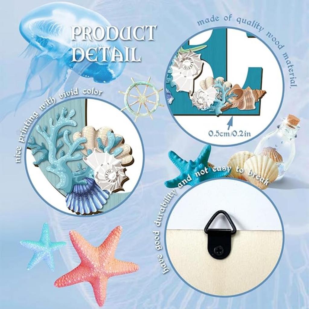 4 шт., синяя морская звезда и ракушка, пляжная тема, вывеска, деревянный домашний знак, прибрежный пляж, настенный декор, знаки в пляжном стиле для дома, подвесные настенные художественные знаки