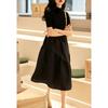 New Fashionable and Elegant Small Black Dress Semi-turtleneck Wool Knitted Splicing Tutu Skirt with Slim-fitting Dress