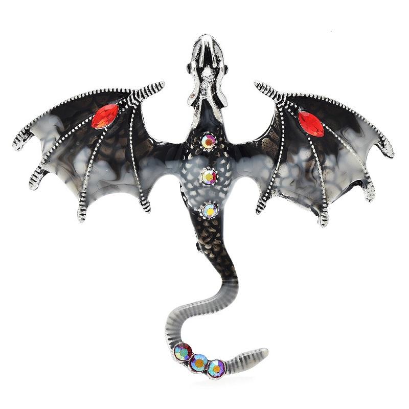 Enamel Dragon Brooches For Women Men 6-color Rhinestone Flying Legand Animal Party Office Brooch Pins Gifts