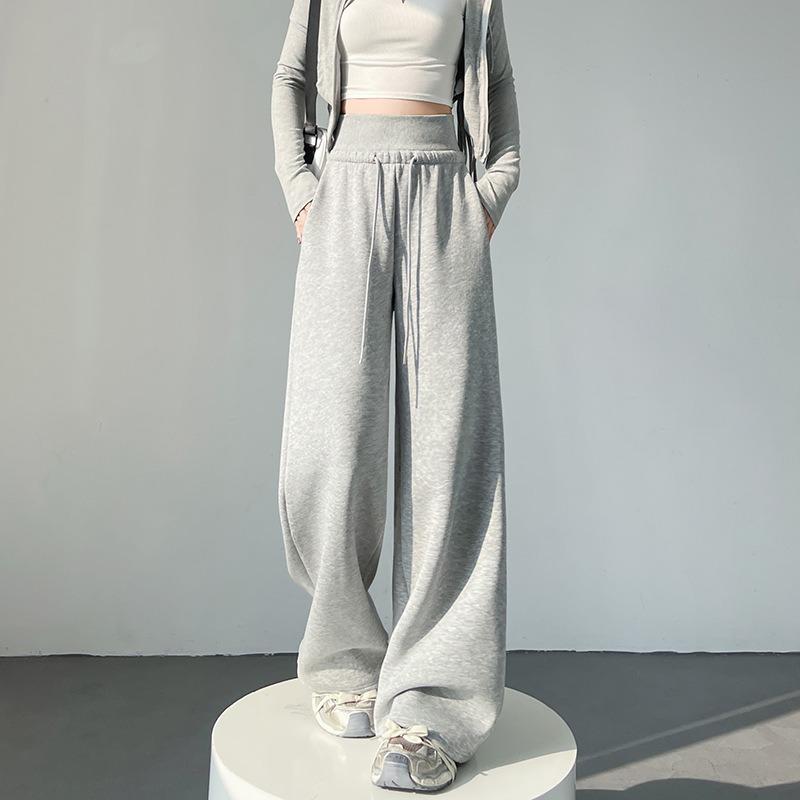 Gray Sweatpants Children's Spring and Autumn New High Waist Drape Wide Leg Pants Straight Loose Casual Floor Sweatpants