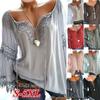 Women Sexy V Neck Long Sleeve Lace Up Shirt Versatile Loose T Shirt Great For Layering And Outings