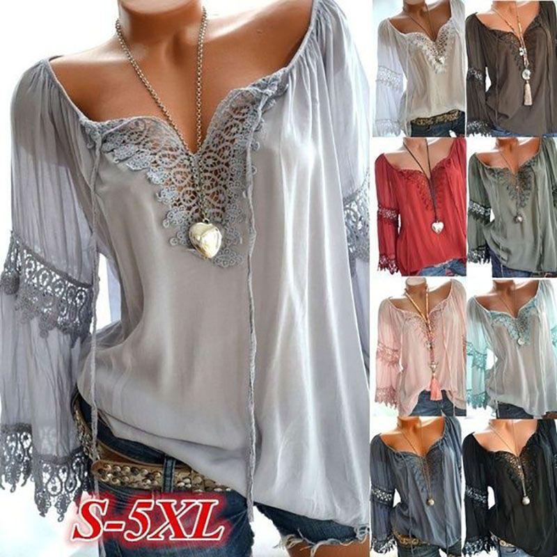 Women Sexy V Neck Long Sleeve Lace Up Shirt Versatile Loose T Shirt Great For Layering And Outings