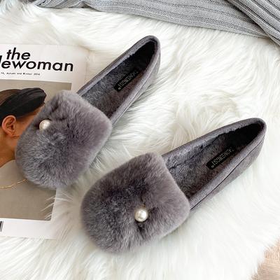 T26 утолщенные пушистые туфли 2025 осень-зима новая плюшевая обувь большого размера женская обувь для дома ленивая хлопковая обувь