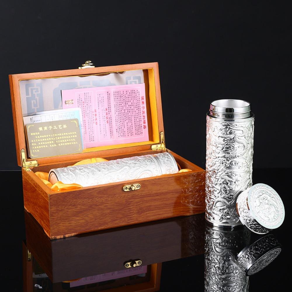 Кубок Цзюлун из серебра, Сохранение здоровья, Внутренний контейнер из серебра 999 пробы, Рельеф, Серебряный кубок, Термостакан, Туристический сувенир, Подарок