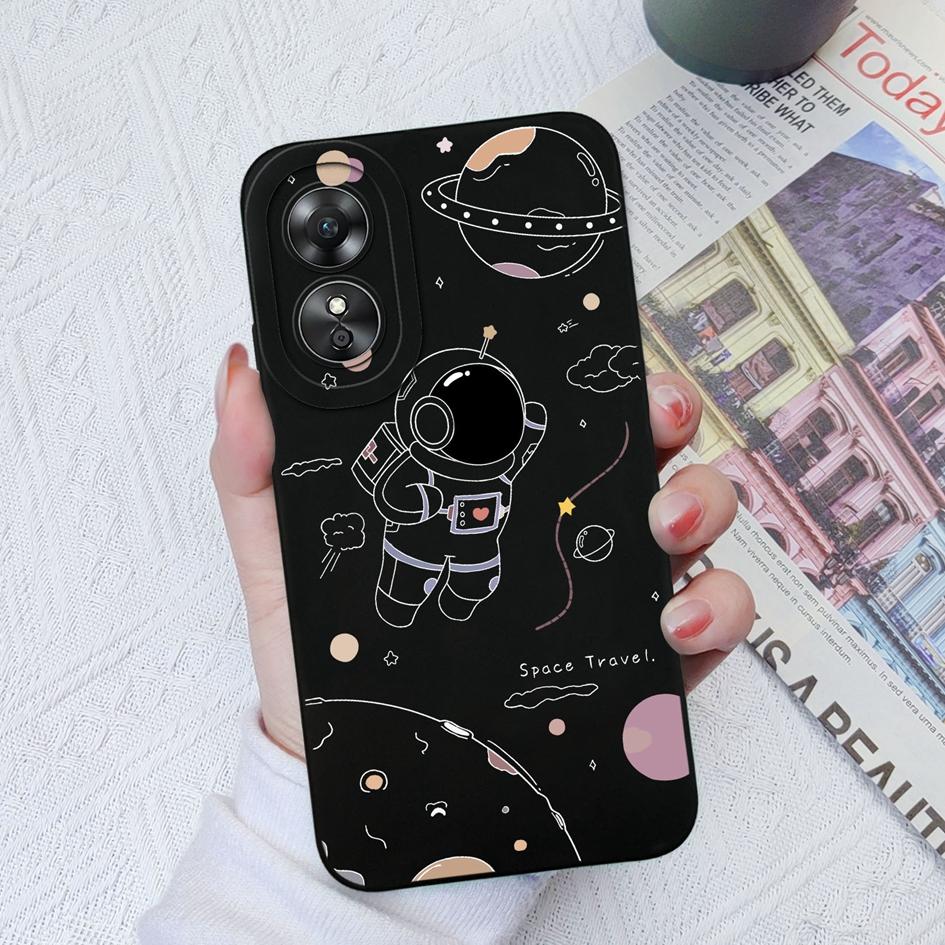 Чехол для телефона для OPPO A1 Pro 5G A9 A11 A15 A15S A17 A17K A33 A52, милый защитный чехол для камеры астронавта, жидкий силиконовый мягкий чехол для OPPO A58 Fundas Coque