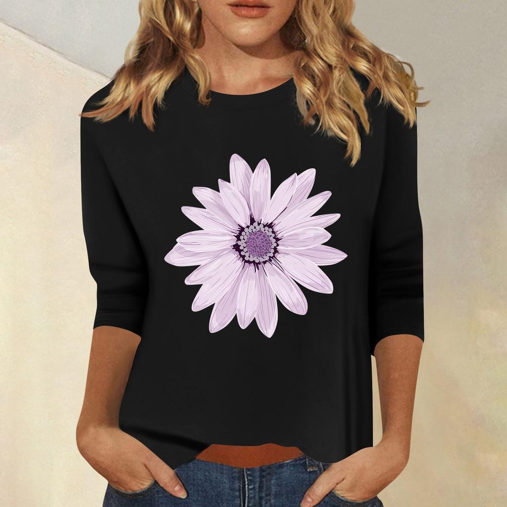 Women's Fashion Casual Printed Seven Sleeve Round Neck Top