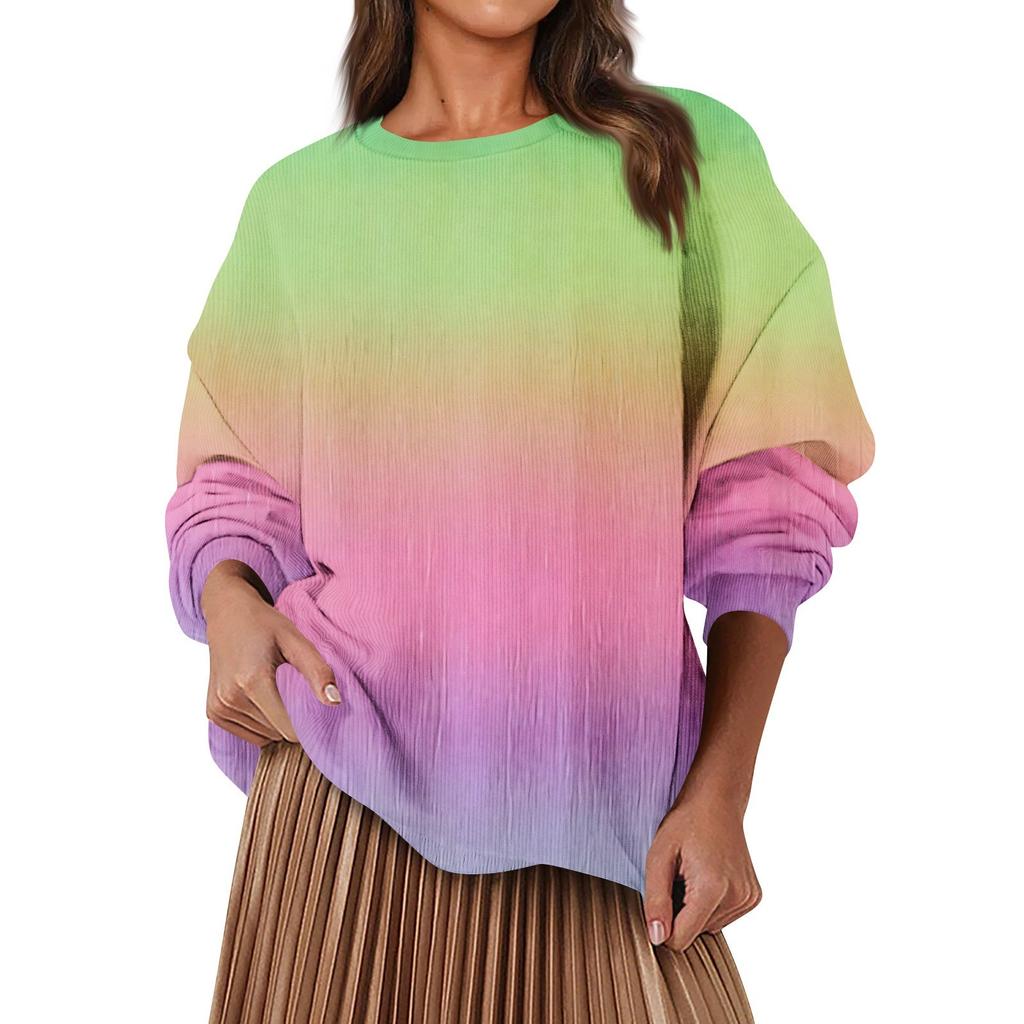 Женская модная повседневная свободная толстовка с круглым вырезом и длинным рукавом с градиентным цветом