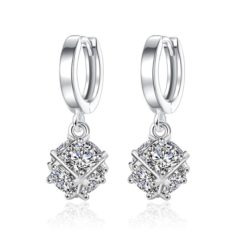 Earrings Elegant Love Window Silver Plated Cube Block Six Diamond Zircon Earrings for Women Thin-Looking Earrings
