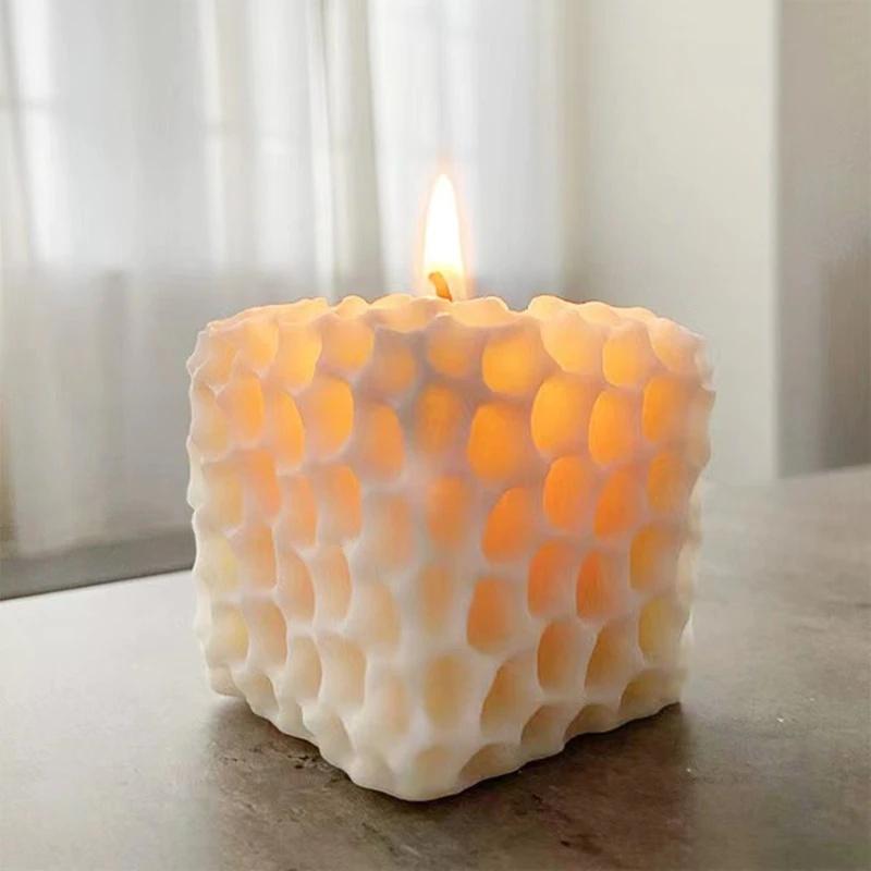 1Pc Cube Honeycomb Scented Candle Plaster Silicone Mold Food Grade Chocolate Mousse 3D Cube Shape Molds Wedding Gift Home Decoration