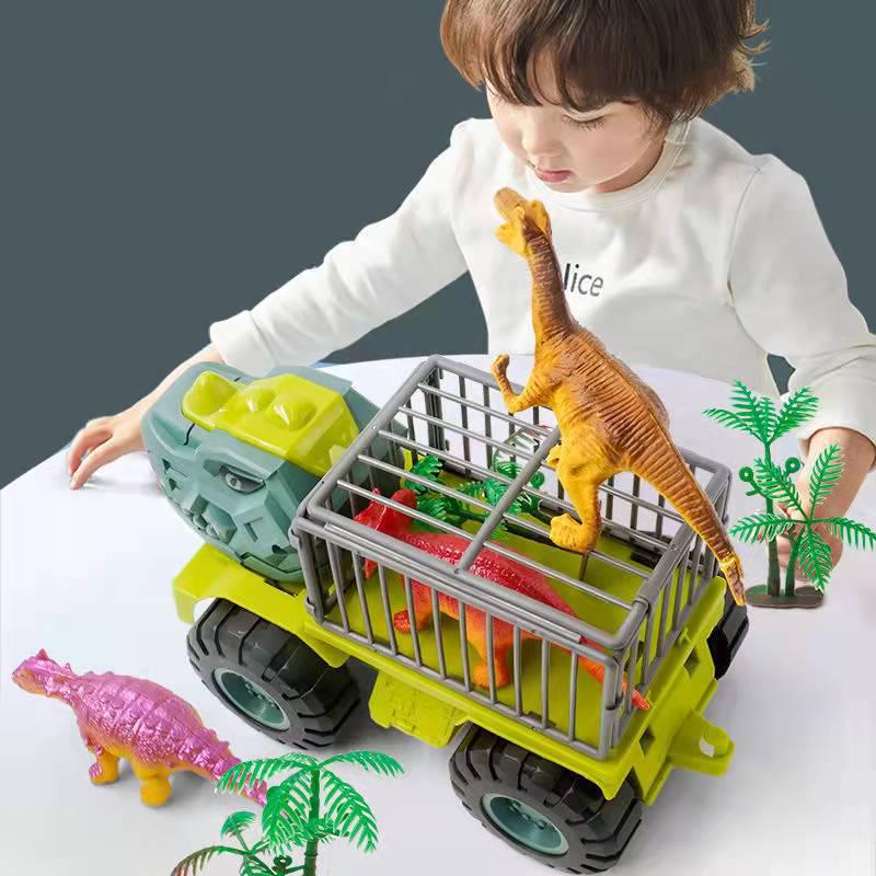 Large Dinosaur-Themed Engineering Toy Set: Tyrannosaurus Rex Excavator & Dump Truck, Durable & Educational Sliding Vehicles for Boys