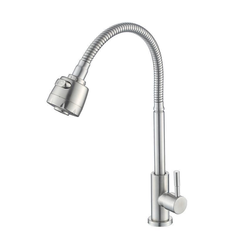Modern 304 Stainless Steel Single Cold Water Kitchen Faucet with Flexible 360 Swivel Spout Anti-splash Design Brushed Finish