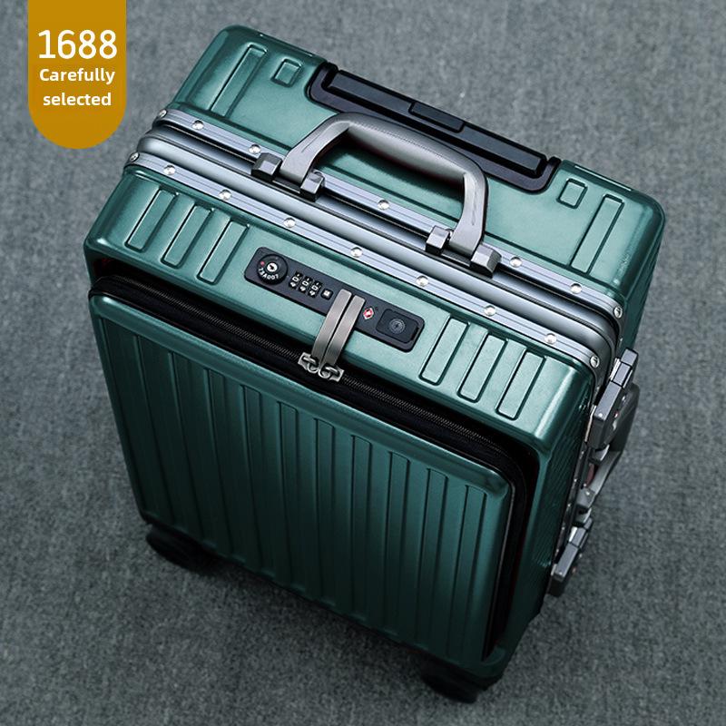 Aluminum Frame Front-Opening Multifunctional Suitcase with Password Lock