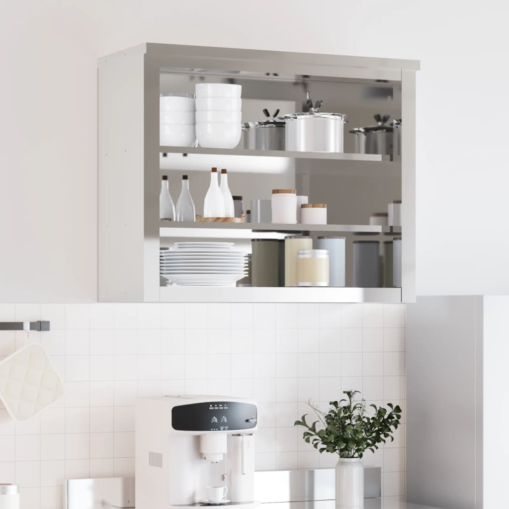 Wall Mounted Kitchen Cabinet with Shelves Stainless Steel