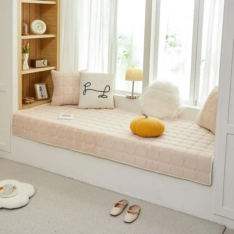 Модная простая подушка на подоконник из бархата из кроличьего меха 2025 Новая Всесезонная Универсальная Толстая Противоскользящая для Балконов Татами Подушки