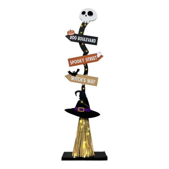 Хэллоуин Деревянная Ведьмина Метла Знак для Крыльца Жутка Хэллоуин Ведьмина Метла для Внутреннего Наружного Крыльца Двора Домашнего Декора