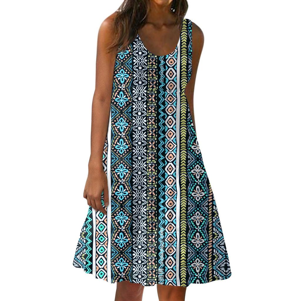 Женское платье, милая повседневная пляжная юбка без рукавов с принтом, сарафан